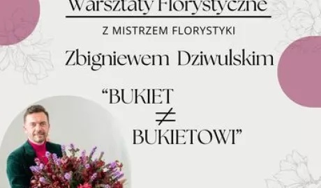Mężczyzna z kwiatami i napis "Bukiet ≠ Bukietowi"